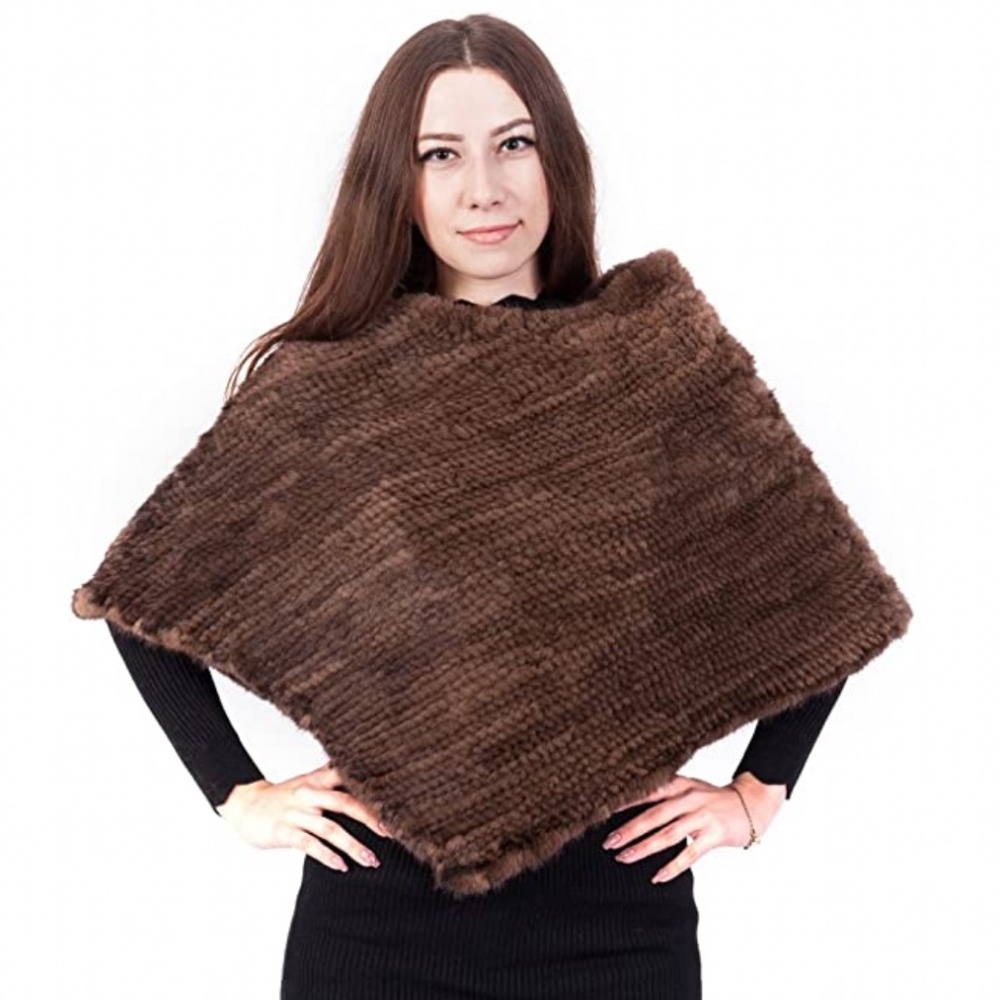 Knitted 💯 Mink Fur Poncho Cape Dark Brown  🥂🍾